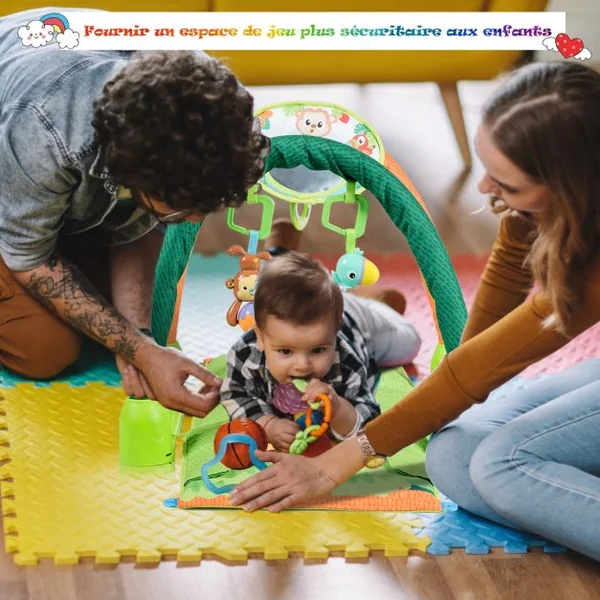 Tapis D'Éveil Multifonction Tapis de Jeu pour Enfants de 6 à 12 Mois Centre d'Activité avec 3 Jouets 112x52x45cm Vert