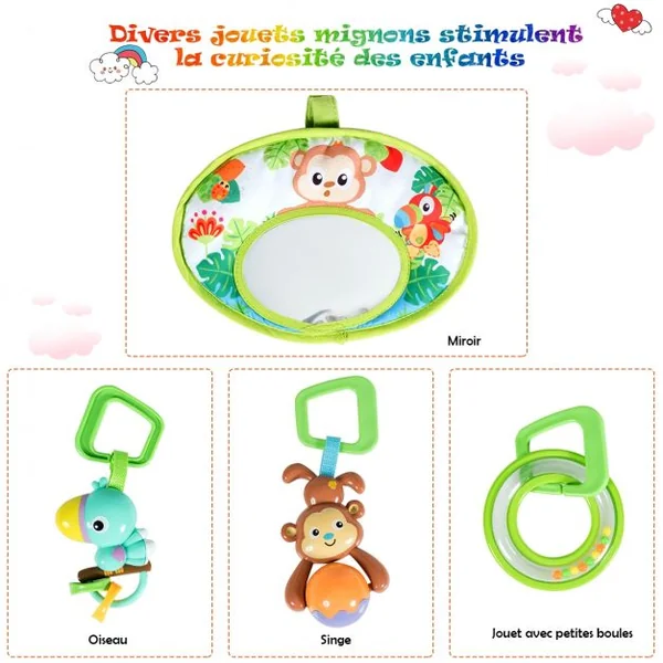 Tapis D'Éveil Multifonction Tapis de Jeu pour Enfants de 6 à 12 Mois Centre d'Activité avec 3 Jouets 112x52x45cm Vert