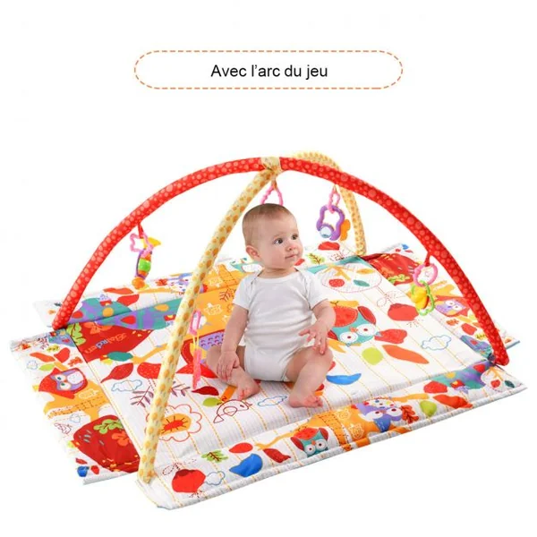 Tapis d’éveil pour bébé tapis de jeu éveil pour bébé avec 5 jouets suspendus 82 x 58 x 52 cm et rebord de 12 cm