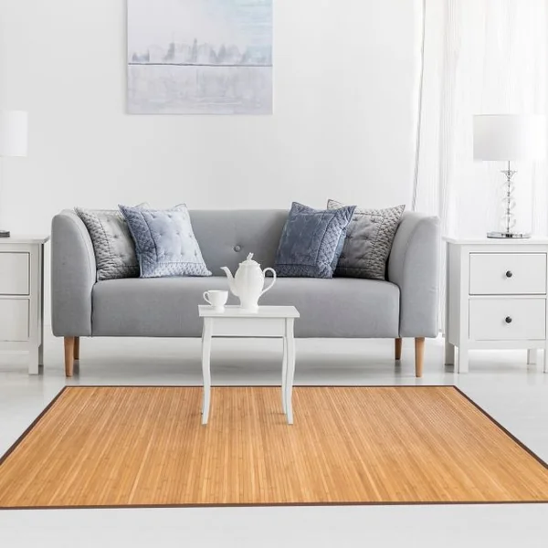 Tapis en Bambou Naturel pour Salle de Bain ou Salon Confortable, 100% en Bambou Naturel, 150x240cm, Marron et Naturel
