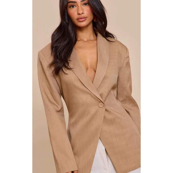 Taupe Blazer Tailleur Boxy Croisé Devant Petite