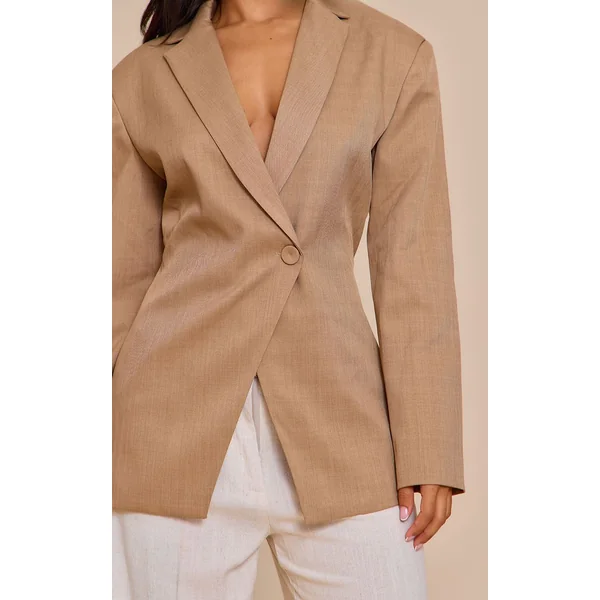 Taupe Blazer Tailleur Boxy Croisé Devant Petite