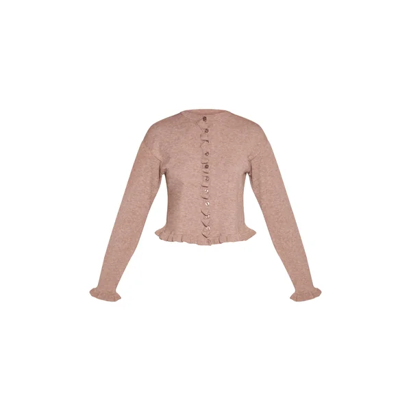 Taupe Cardigan En Maille À Détails Volantés