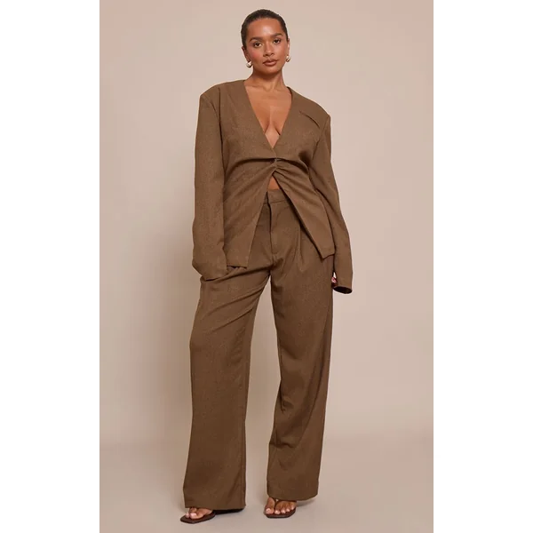 Taupe Ensemble Blazer Tailleur Taille Cintrée Shape