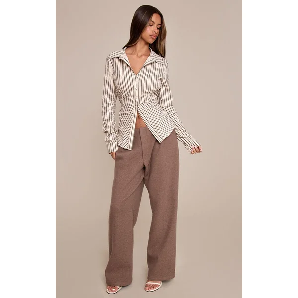 Taupe Pantalon Petite Aspect Laine Taupe Foncé