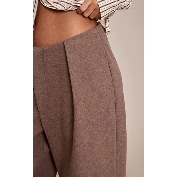 Taupe Pantalon Petite Aspect Laine Taupe Foncé