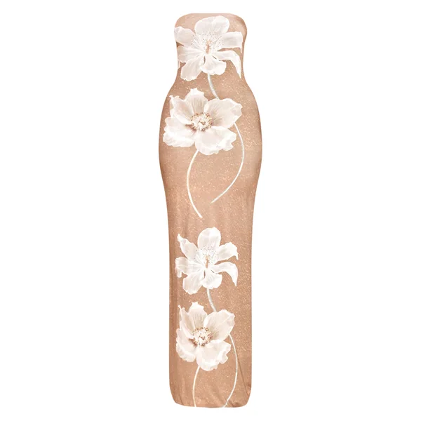 Taupe Robe Maxi Bandeau À Imprimé Fleuri