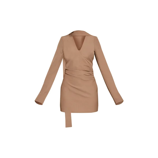 Taupe Robe Moulante À Manches Longues Avec Détail Foulard