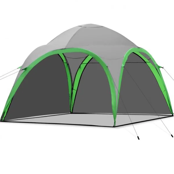 Tente de Camping Familiale Pavillon de Jardin pour 3 à 4 personnes 320*320*250 cm avec parois amovibles gris / vert