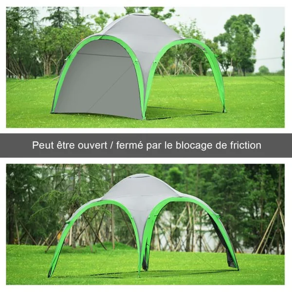 Tente de Camping Familiale Pavillon de Jardin pour 3 à 4 personnes 320*320*250 cm avec parois amovibles gris / vert