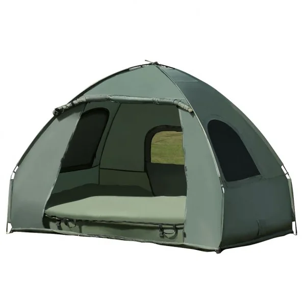 Tente de Camping Surélevée 2 Places avec Matelas Pneumatique Imperméable 2 Oreillers 2 Sacs de Couchage193x145x180cm