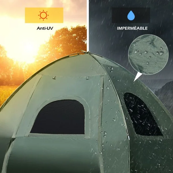 Tente de Camping Surélevée 2 Places avec Matelas Pneumatique Imperméable 2 Oreillers 2 Sacs de Couchage193x145x180cm