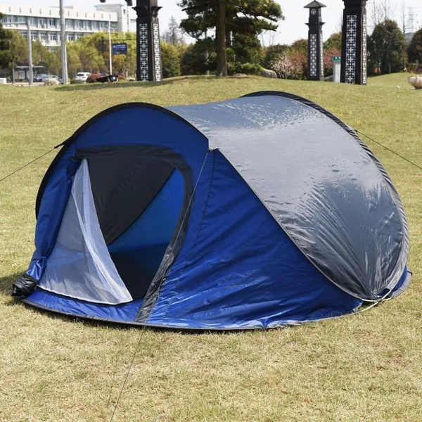 Tente de camping Tente instantanée pour sport extérieur Tente dôme en PE, Sac de transport, 240x220x110 cm, Bleu et gris