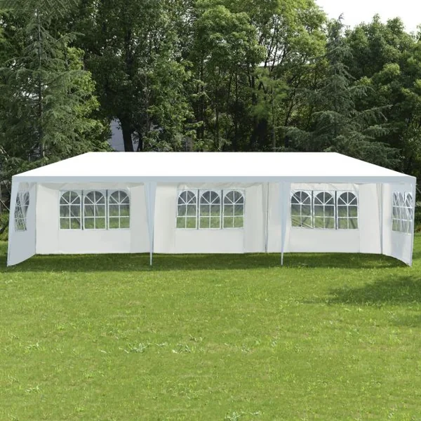 Tente de jardin Tonnelle Tente de fête Tente de réception avec fenêtres, Pliable, en PP-PE-acier, 300x900x255cm, Blanc