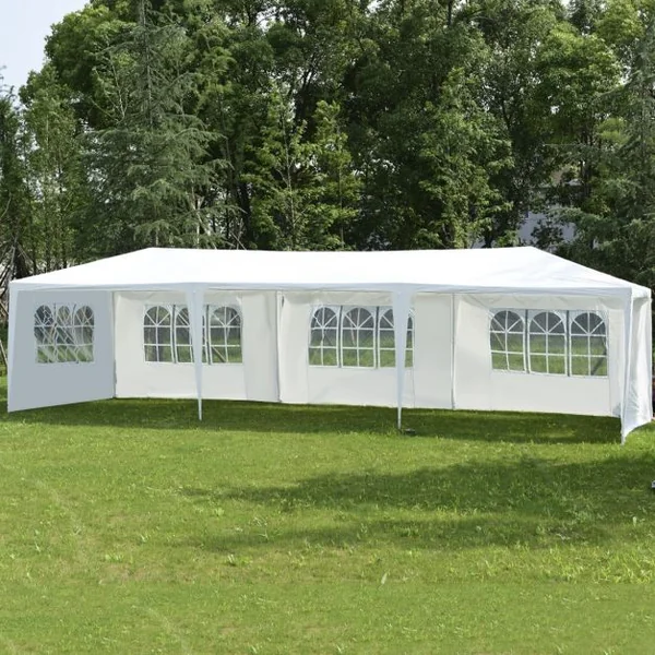 Tente de jardin Tonnelle Tente de fête Tente de réception avec fenêtres, Pliable, en PP-PE-acier, 300x900x255cm, Blanc