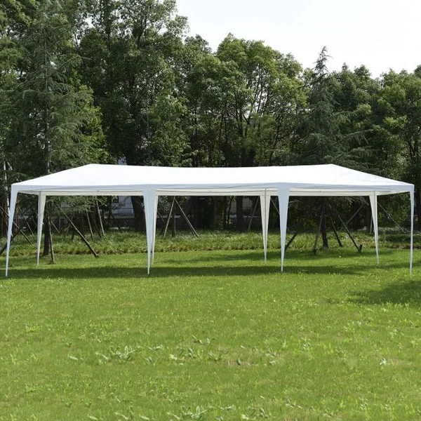 Tente de jardin Tonnelle Tente de fête Tente de réception avec fenêtres, Pliable, en PP-PE-acier, 300x900x255cm, Blanc
