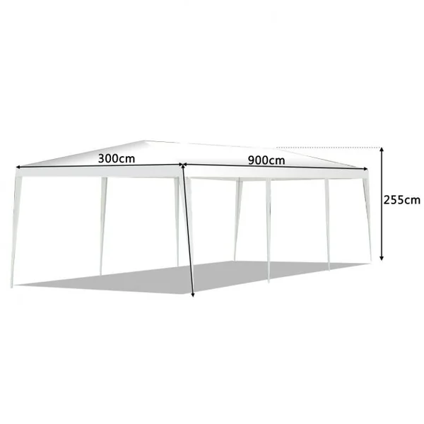 Tente de jardin Tonnelle Tente de fête Tente de réception avec fenêtres, Pliable, en PP-PE-acier, 300x900x255cm, Blanc