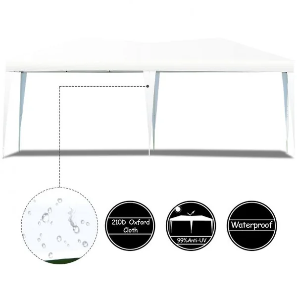 Tente de Réception Pavillon Pliable Chapiteau Imperméable 3m x 6 m avec Grand Espace pour Activités en plein air Mariage Blanc