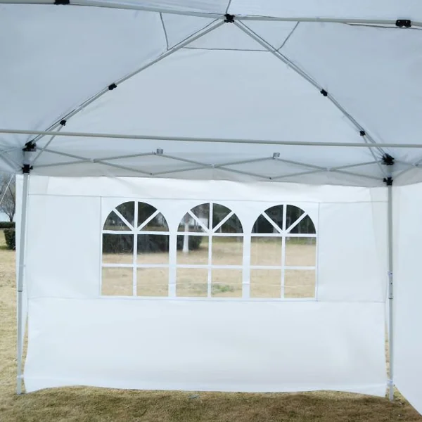 Tente de réception Tonnelle Chapiteau avec fenêtres côtés démontables, Poteau acier Toile tissu Oxford, 3x6x2.55m, Blanc