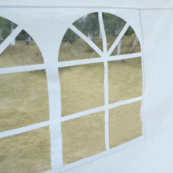 Tente de réception Tonnelle Chapiteau avec fenêtres côtés démontables, Poteau acier Toile tissu Oxford, 3x6x2.55m, Blanc