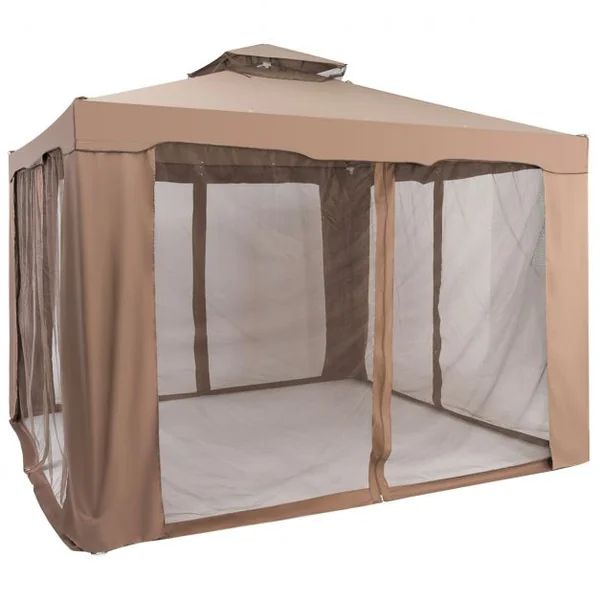 Tente de Réception Tonnelle de Jardin Imperméable Double Toits Moustiquaire Protection UV 50+ Imperméable 3x3m pour Terrasse Jardin Brun/Beige