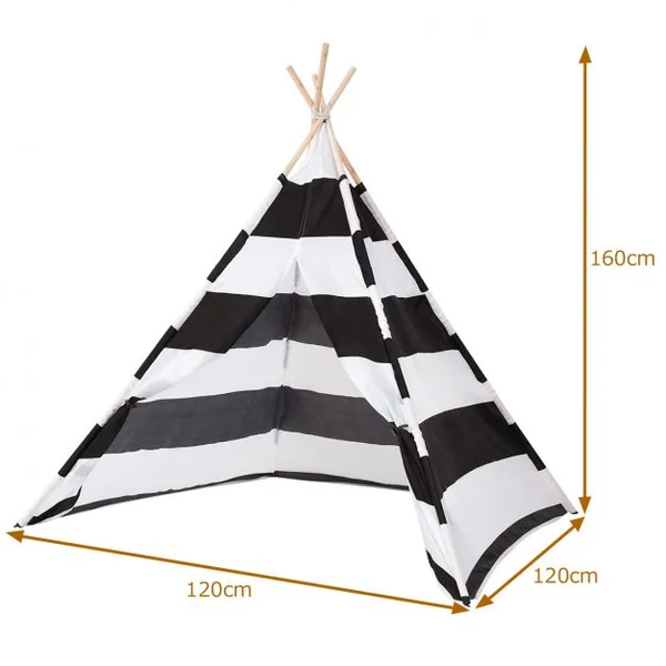 Tente Jeu pour Enfants Pliable Blanc et Noir 160 * 120 * 120 CM en Bois et Tissu Tente de jeu pour Intérieur et Extérieur