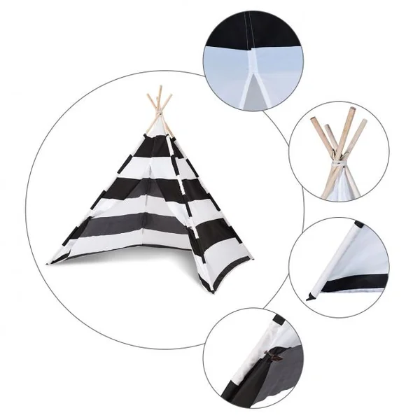 Tente Jeu pour Enfants Pliable Blanc et Noir 160 * 120 * 120 CM en Bois et Tissu Tente de jeu pour Intérieur et Extérieur