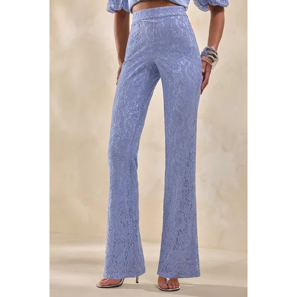 Tessara | Pantalon tailleur en dentelle bleu poudré