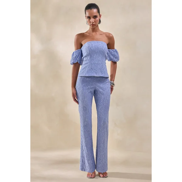 Tessara | Pantalon tailleur en dentelle bleu poudré