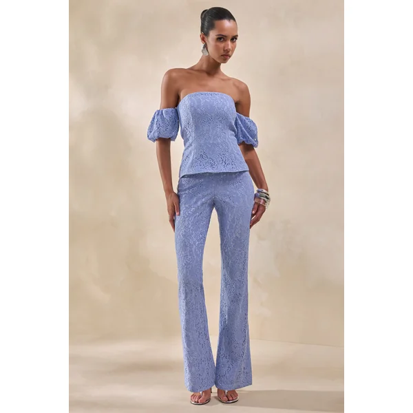 Tessara | Pantalon tailleur en dentelle bleu poudré