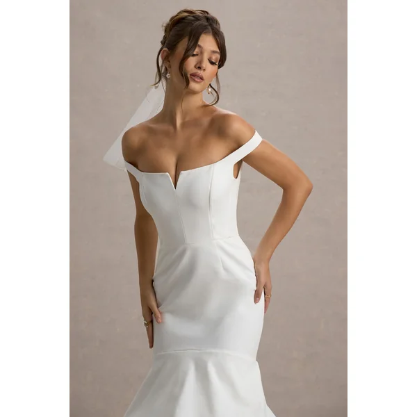 The Greatest | Robe longue Bardot Blanche et Crème avec Jupe en Tulle