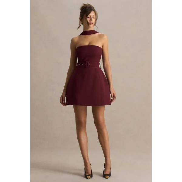 Timberly | Mini-robe cintrée bordeaux à col haut