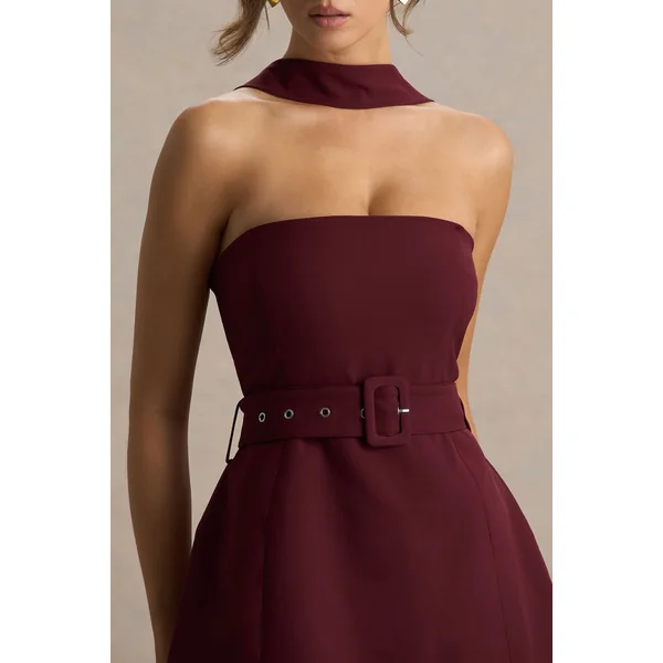 Timberly | Mini-robe cintrée bordeaux à col haut