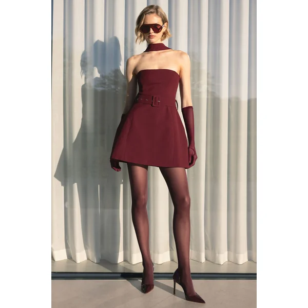 Timberly | Mini-robe cintrée bordeaux à col haut