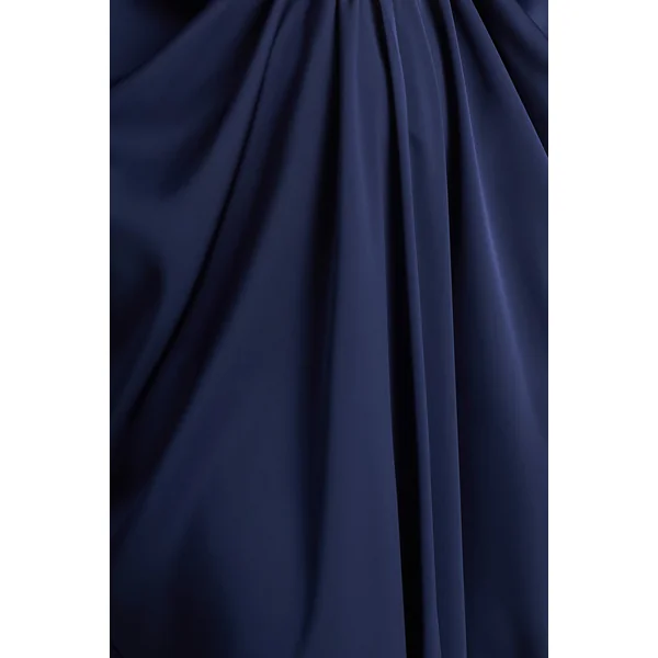 Tina | Robe longue en satin bleu marine ornée avec décolleté plongeant