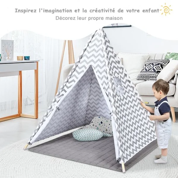 Tipi d'Indien pour Enfants avec Tapis et Sac de Transport 160 x 120 x 120 cm