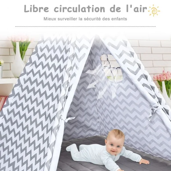 Tipi d'Indien pour Enfants avec Tapis et Sac de Transport 160 x 120 x 120 cm