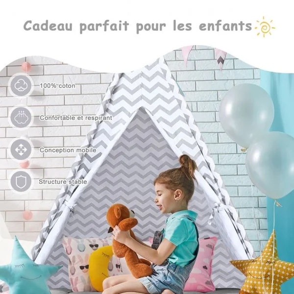 Tipi d'Indien pour Enfants avec Tapis et Sac de Transport 160 x 120 x 120 cm