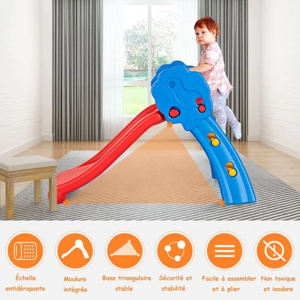 Toboggan Aire de Jeux Pliable 108 x 60 x 71 CM en Plastique Charge Max. 50kg pour Garçons et Filles 3-8 Ans
