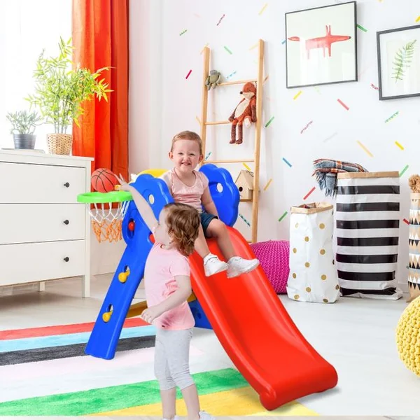 Toboggan Pliable pour Enfants de 3-8 Ans avec Panier de Basket Capacité 50 kg en HDPE, 108x68x71,5cm, Bleu+Rouge