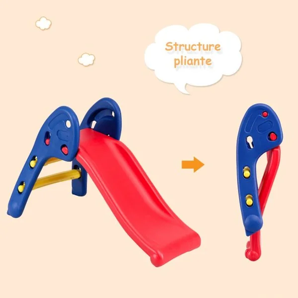 Toboggan Pliant pour Enfant de 3 à 8 Ans Pente Douce Capacité 50 Kg en Pe Sans Bpa 110x54x70cm Tricolore