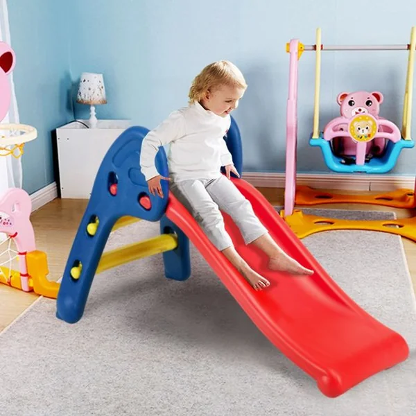 Toboggan Pliant pour Enfant de 3 à 8 Ans Pente Douce Capacité 50 Kg en Pe Sans Bpa 110x54x70cm Tricolore