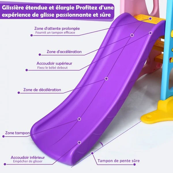 Toboggan pour Enfants Aire de Jeux 6 en 1 Balançoire Portique Panier de Basketball Escalade But de Football