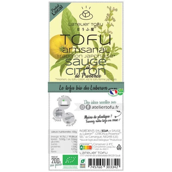 Tofu SAUGE-CITRON - Printemps - bio et artisanal de tradition japonaise