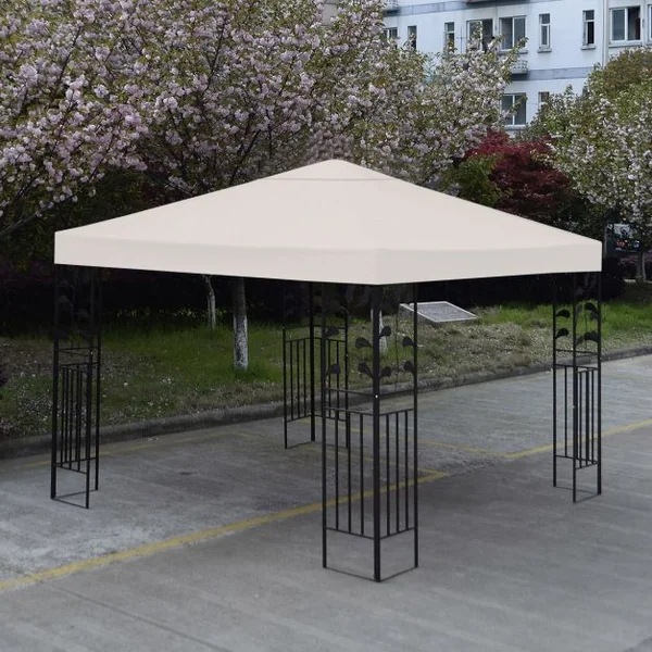 Toile de Tonnelle 300cm x 300cm Toile d'Ombrage en Polyester Pare-soleil avec Attaches Auto-agrippantes Beige