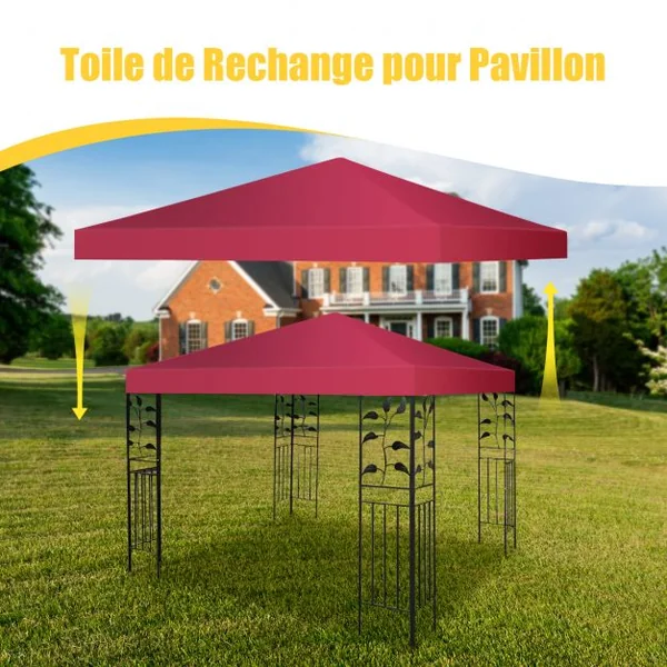 Toile de Tonnelle 300cm x 300cm Toile d'Ombrage en Polyester Pare-soleil avec Attaches Auto-agrippantes Vin Rouge