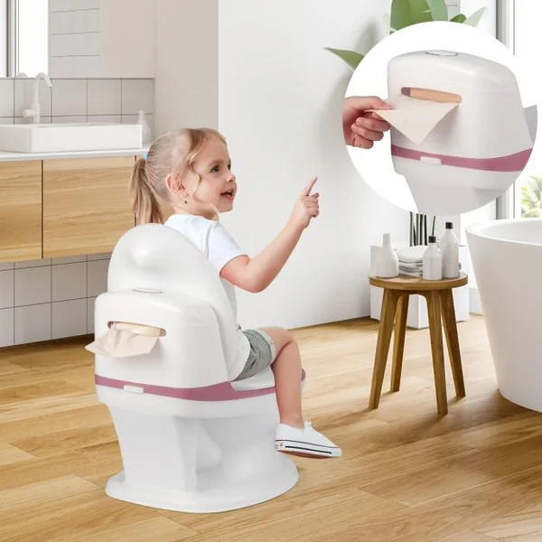 Toilette Enfant en PP Pot pour Bébé Toilette de Simulation Charge Max.30KG Rose