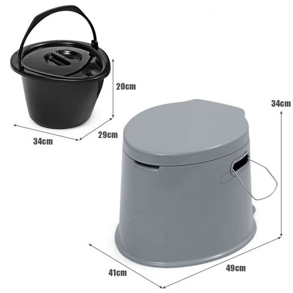 Toilette Portable pour Camping et Extérieur avec Seau Intérieur 5L Poignées Capacité 200kg en PP 41x49x34cm Gris