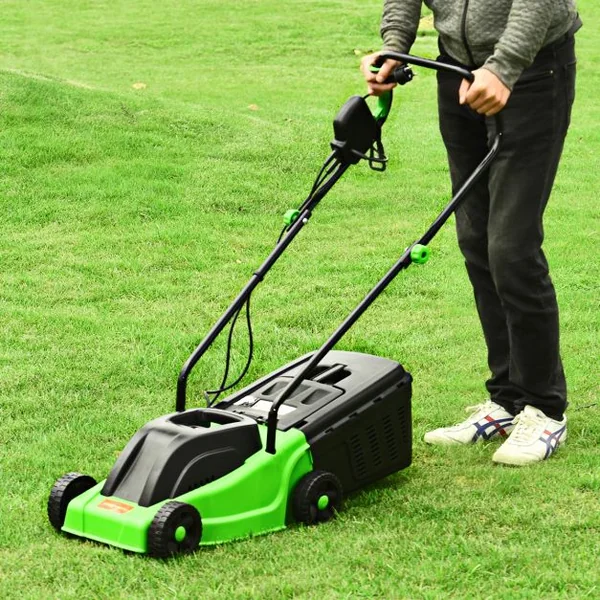 Tondeuse à Gazon Électrique 1000W 3200 tr/min Bac de Ramassage 25L Largeur de Coupe 30cm Coupe Ajustable 25-55cm