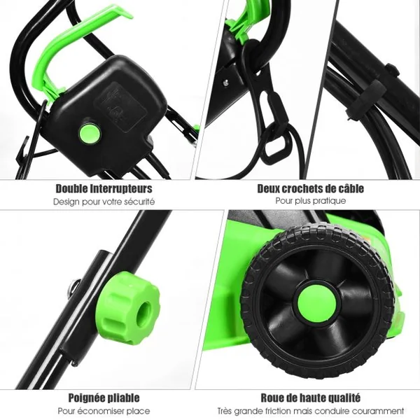 Tondeuse à Gazon Électrique 1000W 3200 tr/min Bac de Ramassage 25L Largeur de Coupe 30cm Coupe Ajustable 25-55cm